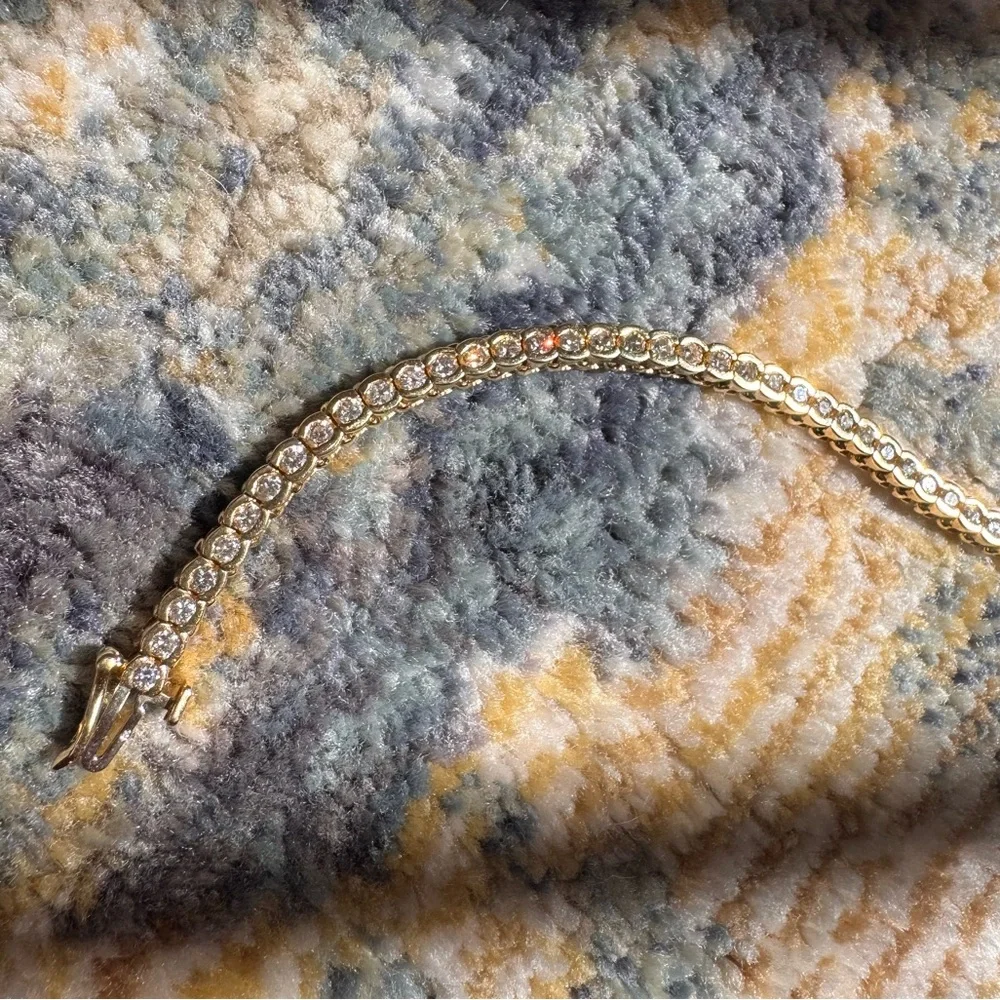 14k Gold Half Bezel Diamond Link Tennis Bracelet